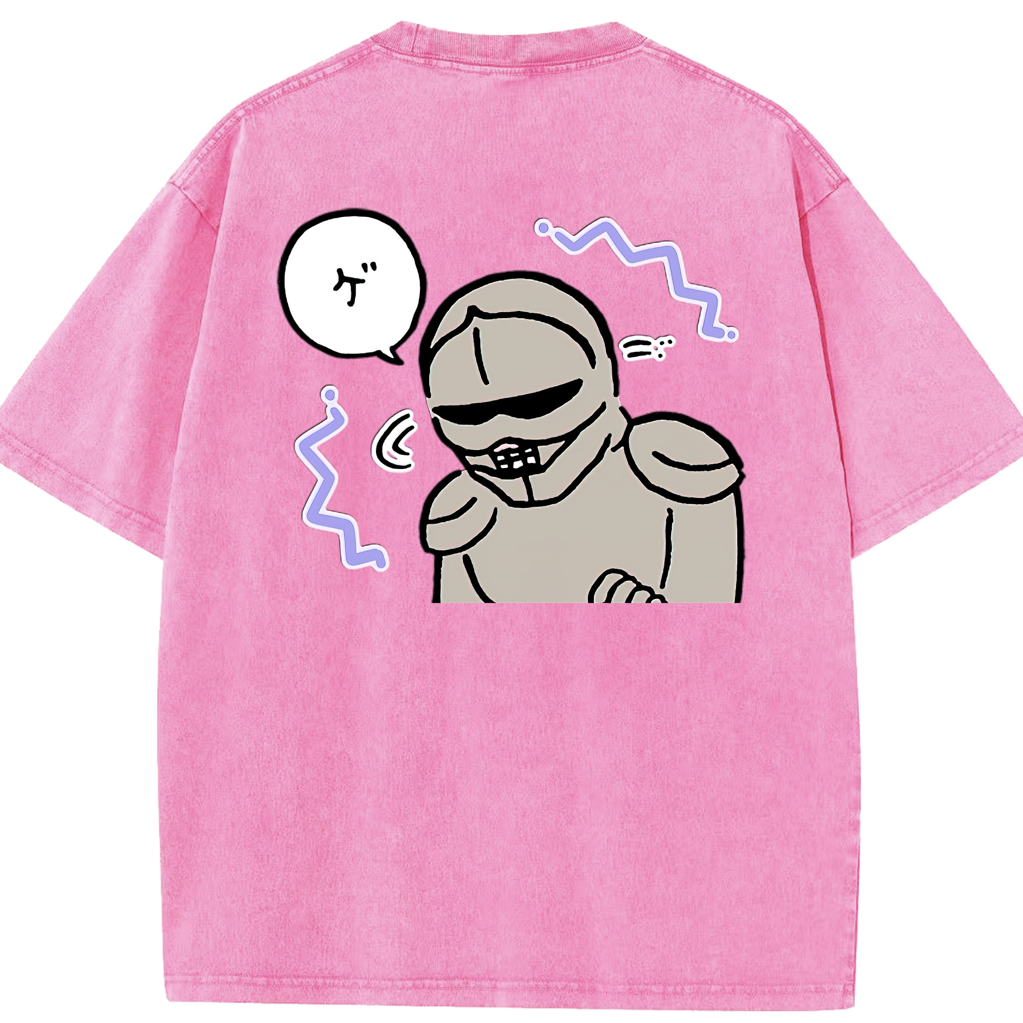 （画像用） ちいかわ 労働の鎧さん Chii-kawa Mr. Armor of Labor 綿100% ヴィンテージ風 半袖Tシャツ（背面プリント）